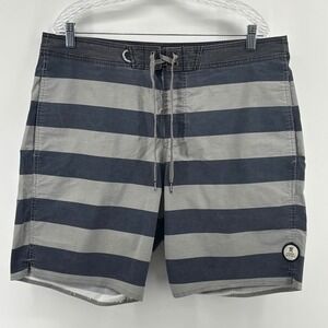 Roark Revival Mens Striped Board Shorts Grey Charcoal Swim Trunks Size 36